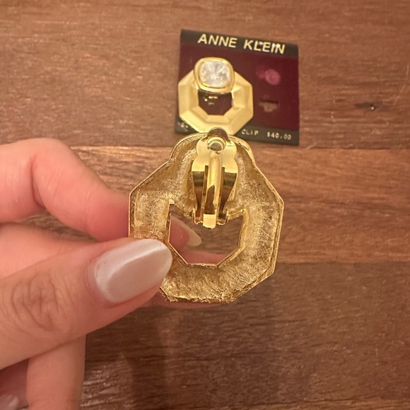 Anne Klein Vintage Crystal Clip On Earrings Geometric Square Gold Tone Y2K Glam - Picture 7 of 9